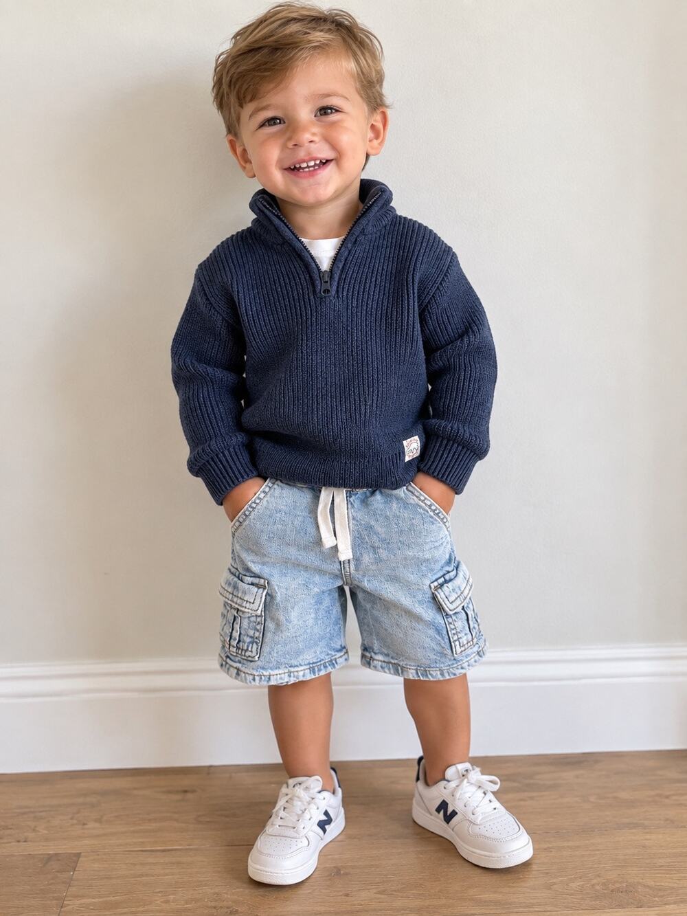 Boy’s Bundle Outfit Cat & Jack Toddler Boys Shorts 2T Navy 1/4 Zip Sweater 3T